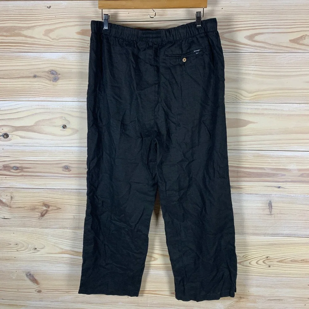 Maamgic Linen Pants Mens XL Black Relaxed Drawstring Lined Trousers Straight Leg